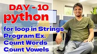 Thumbnail: for loop in Python || use of loop in string with program examples || Day 10