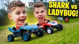 Thumbnail: Ladybug vs Shark Ride-On Car Race! 🐞🦈 Kids Speed Test, Hill Climb & Off-Road Challenge