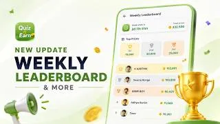 Thumbnail: 🔥 NEW Quiz & Earn Update! Weekly Leaderboard is LIVE 🏆 Win Up to 75,000 Bonus Coins