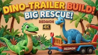 Thumbnail: Save the Brachiosaurus! 🦖 Dino Trailer & Crane Vehicle Assembly | Dinosaur Cartoon for Kids | REDMON