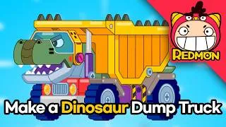 Thumbnail: Make a Dinosaur Dump Truck | Dino Vehicle Assembly | 4K cartoon | REDMON