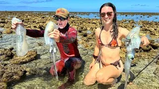 Thumbnail: We Hunt HUGE Squid Using Only Our Hand Spears (Crazy Camping Adventure)