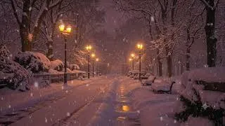 Thumbnail: Snowy night at the entrance to the alley (No Ads) Sounds of Falling Snow, soft white noise for sleep