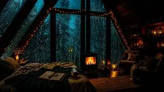 Thumbnail: Dark Bedroom Rain Sounds in the Forest 🌧️🔥 Fireplace & Night Ambience for Deep Sleep
