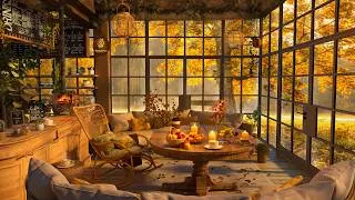 Thumbnail: 4K Cozy Autumn Jazz 🍂 Sunny Forest Coffee Shop, Warm Fireplace & Relaxing Jazz Piano for Relaxation