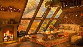 Thumbnail: 4K Cozy Forest Coffee Shop Autumn Rain ☕ Relaxing Jazz Piano & Fireplace Ambience for Study, Reading