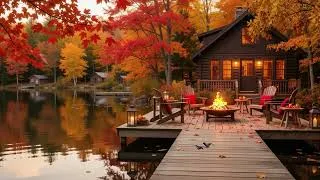 Thumbnail: Crisp Morning by the Riverside Cabin Porch | River Sound, Nature Birds Singing & Crackling Firepit🍂