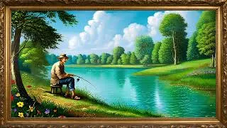 Thumbnail: Sunny Lake Fishing Art Screensaver 4K 🎣 Vibrant Summer Ambience ✨ Gold Frame TV Art