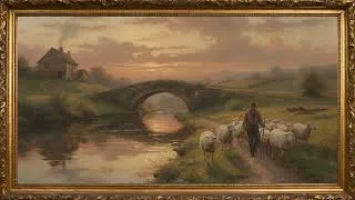 Thumbnail: Sunset Shepherd & Stone Bridge Art Screensaver 4K 🌅 Warm Countryside Ambience ✨ Gold Frame TV Art