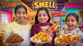 Thumbnail: Mom vs Kids 😱 Touch, Smell & Hear Food Challenge