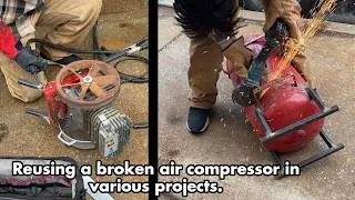 Thumbnail: Reusing a broken air compressor in different ways. It became part of a longer scrappy adventure!