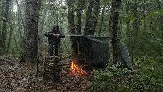Thumbnail: SOLO CAMPING in Heavy Rain | Bushcraft Tarp Shelter & Rain ASMR