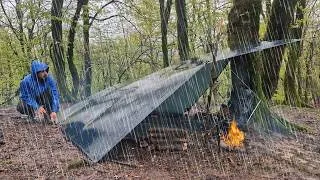 Thumbnail: SOLO CAMPING in Heavy Rain | Bushcraft Emergency Shelter & Rain ASMR