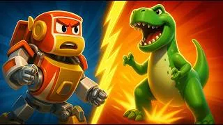 Thumbnail: T-Rex 🦖 VS Robot Car 🤖 Robofuse Saves the Day! | Emergency Vehicles for Kids