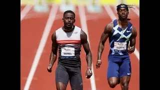 Thumbnail: Trayvon Bromell wins 100m USA Olympic trials (9.80)  Ronnnie baker (9.85). Fred kerley (9.86)
