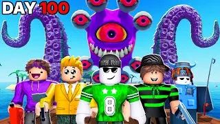 Thumbnail: 5 YOUTUBERS Survive 100 Days At Sea In Roblox!