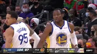 Thumbnail: Jonathan Kuminga ACROBATIC layup & warriors bench loves it 👀