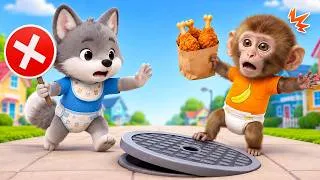 Thumbnail: Don't Play on the Manhole Cover, Baby Monkey! | Safety Song for Kids | Nursery Rhymes & Kids Songs
