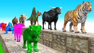 Thumbnail: Paint Animals Cow Cartoon Buffalo Spinosaurus Elephant Tiger Rhino Fountain Crossing Animal Transfor