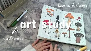 Thumbnail: study with me: drawing mushrooms | lines and shapes (beginners chat) ♡