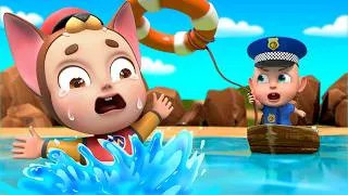 Thumbnail: Hank Is in Danger at the Beach! 🌊 Police Rob to the Rescue | Rosoo Sing Along & Nursery Rhymes