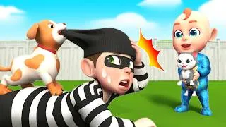 Thumbnail: 🚨 STOP! Puppy Catches the Thief! 🐶 | Police Song | Safety Rules for Kids | Rosoo Nursery Rhymes