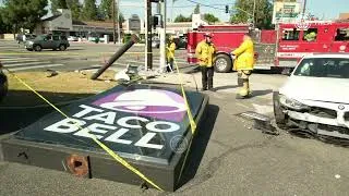 Thumbnail: Taco Bell Sign Destroyed After 2 Vehicle Crash In West Hills