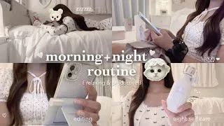 Thumbnail: productive morning & night routine🌙cozy+relaxing🐰study vlog,selfcare,unwinding..