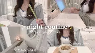 Thumbnail: night routine🤍cozy, productive & peaceful🌙cook dinner, skincare, bed time, calming, aesthetic