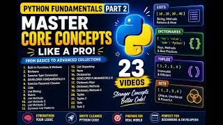 Thumbnail: Python Fundamentals Part 2 | Lists, Dictionaries, Tuples & Sets | Python for Beginners