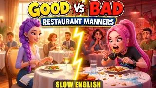 Thumbnail: ✨ SLOW ENGLISH | GOOD vs BAD MANNERS | Easy English with Rumi