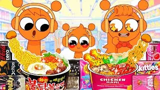 Thumbnail: ASMR Mukbang Korean Food Spicy Noodles and Cheesy Tteokbokki Oren Family Sprunki
