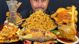 Thumbnail: Eating Spicy Hilsa Fish Fry,Mutton Boti,Mutton Leg,Whole Chicken,Brinjal Fry With Rice || Asmr Show