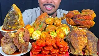 Thumbnail: Eating Spicy Fish,Leg Picec Curry,Shrimp,Whole Fish Fry,Chicken,Mutton Kosha With Rice || Asmr Show