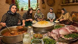 Thumbnail: A Whole Village Cooks Together | Huge Lamb Stew & Sharing Food in Rural Iran 🍖🔥🌿