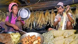 Thumbnail: Bamboo Shoots, Fresh Bread, Pork gravy cooking & Eating @TheRuralLifeNepal