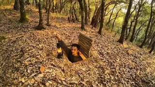 Thumbnail: Building a hidden underground shelter with fallen trees, secret bunker, solo Bushcraft.
