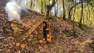 Thumbnail: Building a Hidden Cave shelter with fallen trees, Stone, solo Bushcraft Dugout.