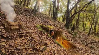 Thumbnail: Building a secret underground shelter with fallen trees, solo Bushcraft Dugout.