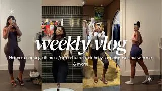 Thumbnail: WEEKLY VLOG: HERMES UNBOXING, SILK PRESS/PIN CURL TIPS, BIRTHDAY SHOPPING, WORKOUT WITH ME & MORE!