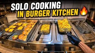 Thumbnail: POV: COOKING SOLO IN A BURGER KITCHEN 🍔🔥 | NONSTOP LUNCH HOUR