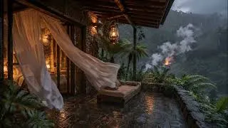 Thumbnail: Cozy Jungle Cabin Rain Sounds 🌧️ Heavy Rain & Wind Blowing for Insomnia Relief & Sleep
