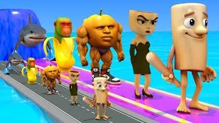 Thumbnail: Long Slide Game With Cow Elephant Gorilla Hippopotamus Tiger 3d Animal Game Funny 3d Animals