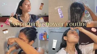Thumbnail: MY WEEKLY EVERYTHING SHOWER ROUTINE🧼🛀 affordable & realistic ✨ haircare, bodycare, skincare⭐️