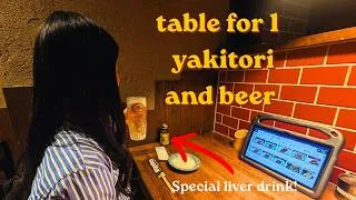 Thumbnail: Yakitori solo eating at the counter of my local izakaya. Cold frosted draft beer and chicken skewers