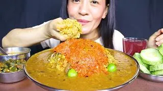 Thumbnail: Eating Spicy Daal Chawal, Okra Fry and Salad #ASMR/EATING SHOW BIG BITES #MUKBANG