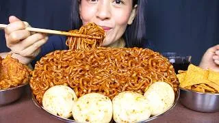 Thumbnail: Eating Spicy Korean Buldak Blackbean Noodles and Boiled Eggs #ASMR/EATING SHOW #MUKBANG #BULDAK