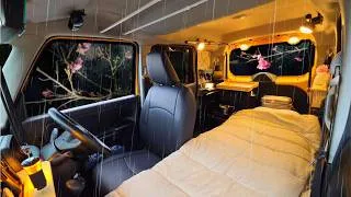 Thumbnail: 🌙 Pitch-Black Rain & Spring Blooms - Solo Female Micro Camper ASMR
