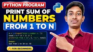 Thumbnail: Python Program to Find Sum of Numbers from 1 to N | Python in Telugu | Logic Building