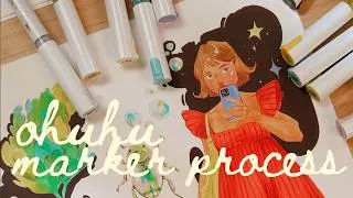 Thumbnail: Relaxing Draw with me ✿ full process (Ohuhu alcohol markers & acrylic markers)